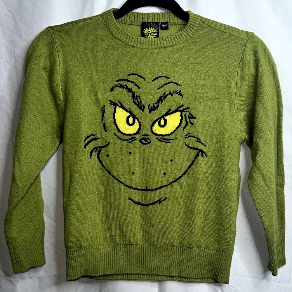 The Grinch Unisex Youth Size Small Green Dr Suesse Ugly Grinch Face Long Sleeve